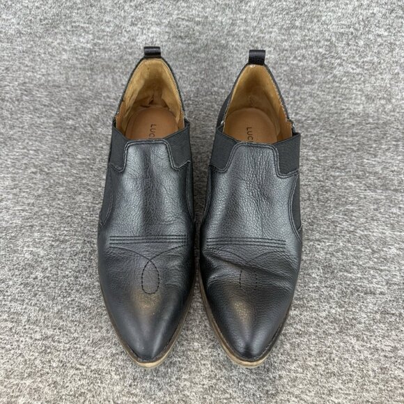 ✅Lucky Brand Joelle Black Leather Western Ankle Booties Women’s 6.5 Pointed Toe - Picture 7 of 11